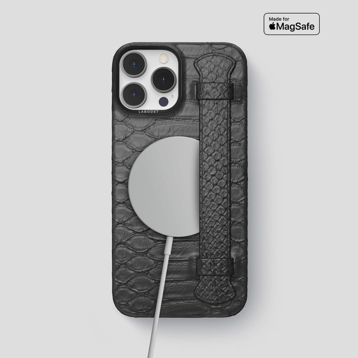 Grey iPhone 14 Pro Max Strap Case Python with Black Metal -5 | Grey-Black