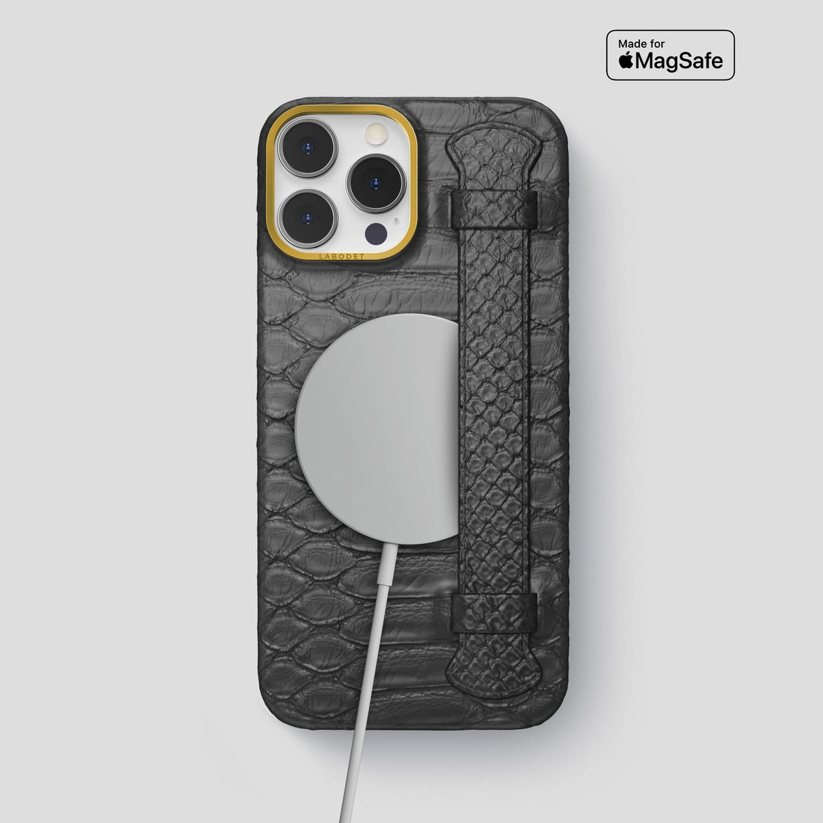 Grey iPhone 14 Pro Max Strap Case Python with Gold Metal -5 | Grey-Gold