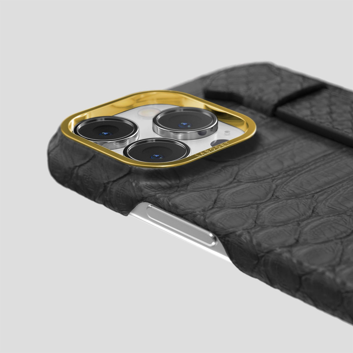 Grey iPhone 14 Pro Max Strap Case Python with Gold Metal -6 | Grey-Gold