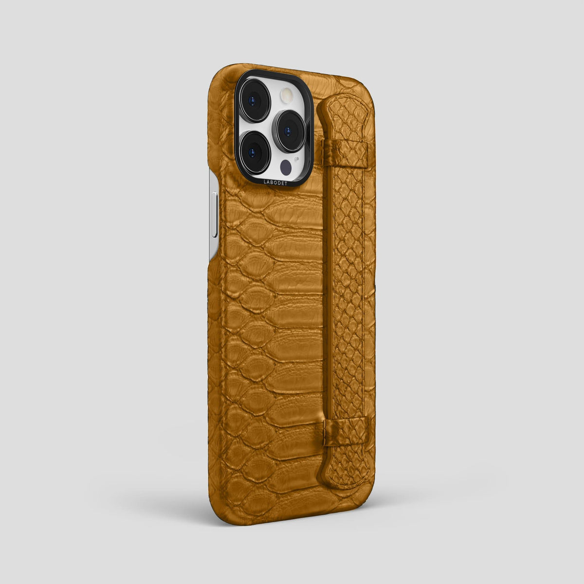 Honey iPhone 14 Pro Max Strap Case Python with Black Metal -2 | Honey-Black