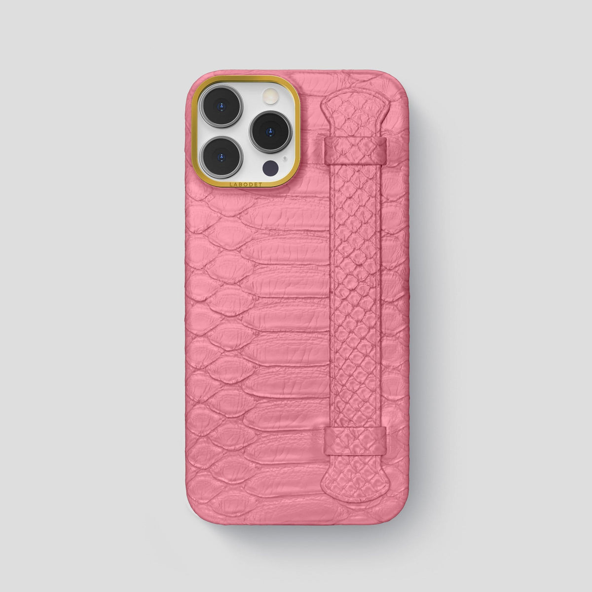 Pink iPhone 14 Pro Max Strap Case Python with Gold Metal -1 | Pink-Gold