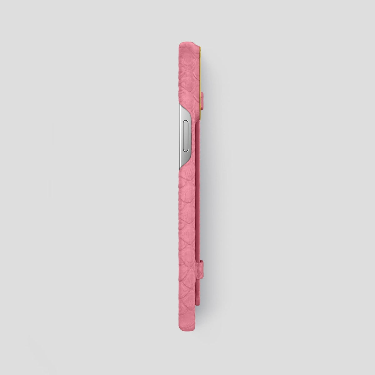 Pink iPhone 14 Pro Max Strap Case Python with Gold Metal -3 | Pink-Gold