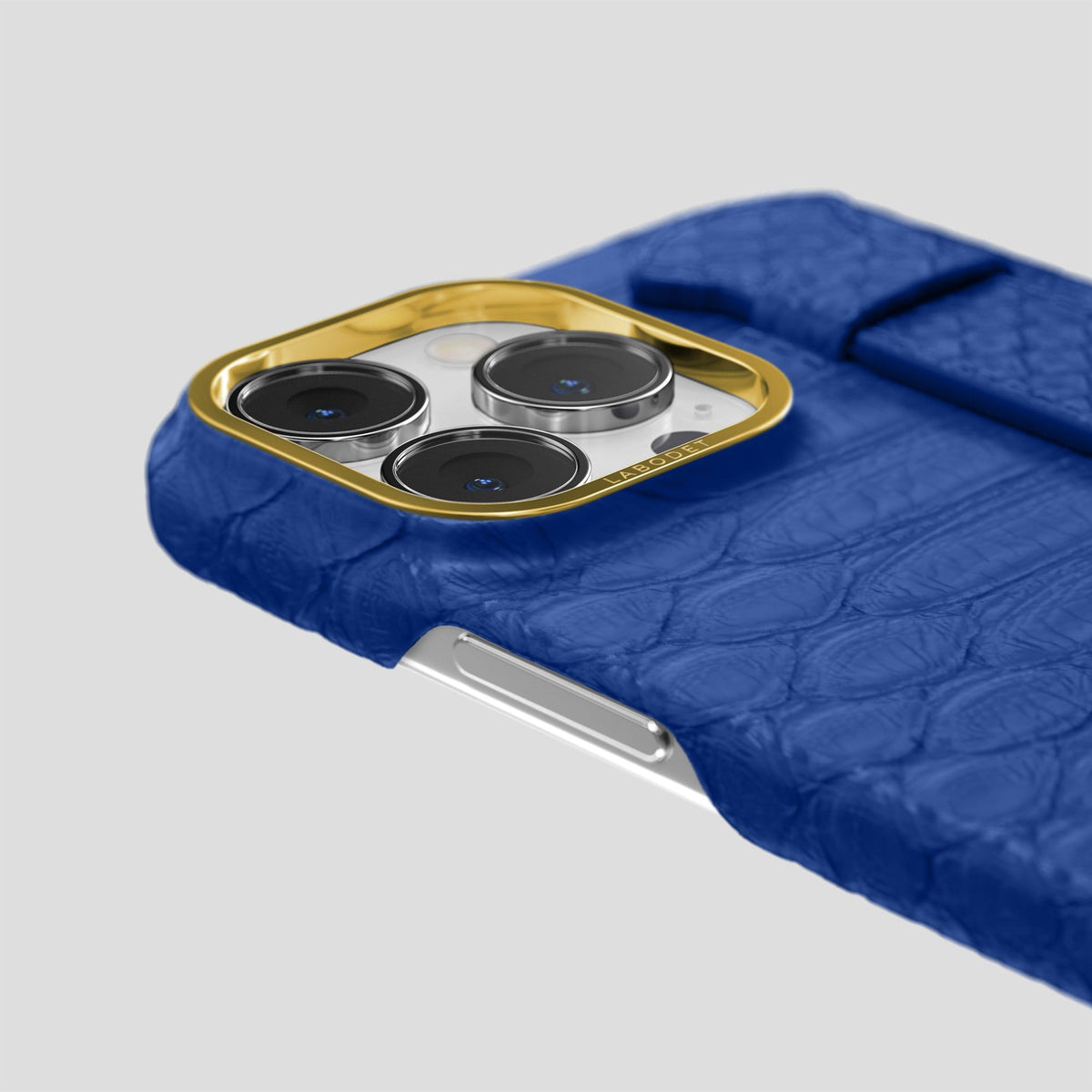 Royal Blue iPhone 14 Pro Max Strap Case Python with Gold Metal -7 | Royal-Blue-Gold