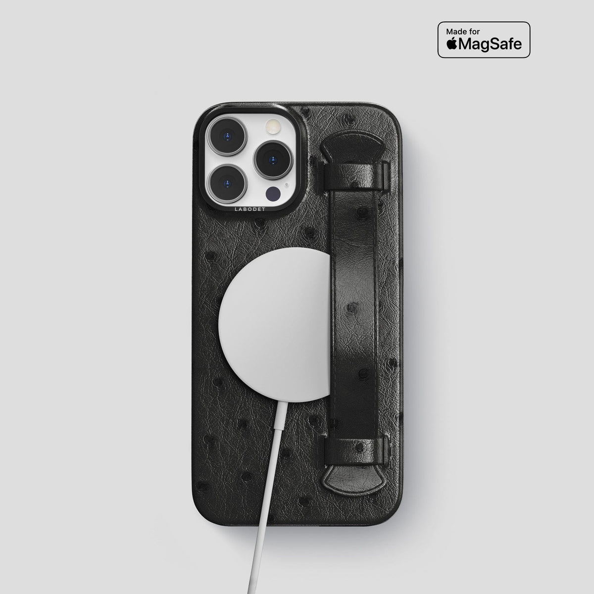 Black iPhone 14 Pro Handle Case Ostrich with Black Metal -5 | Black-Black