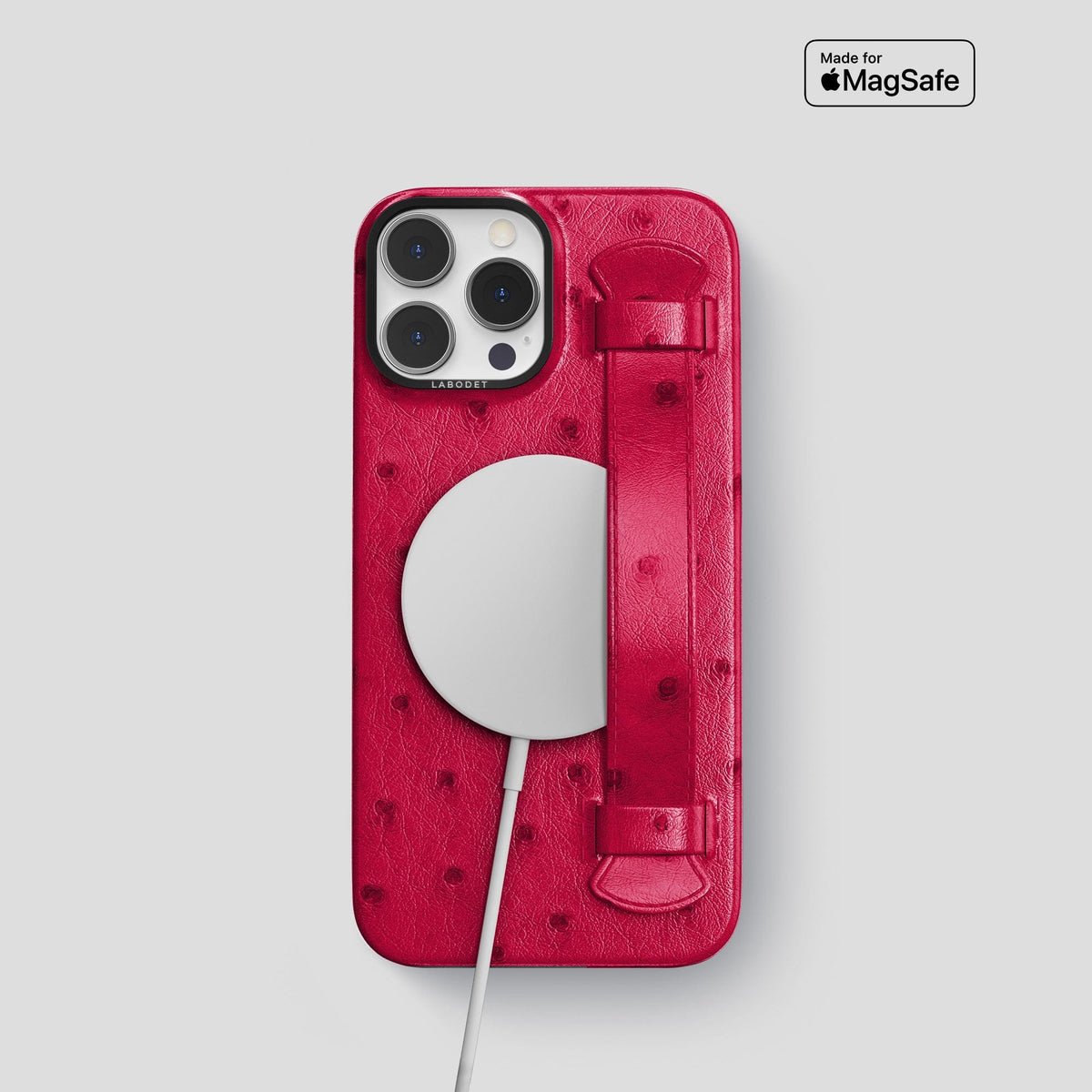 Bordeaux iPhone 14 Pro Handle Case Ostrich with Black Metal -5 | Bordeaux-Black