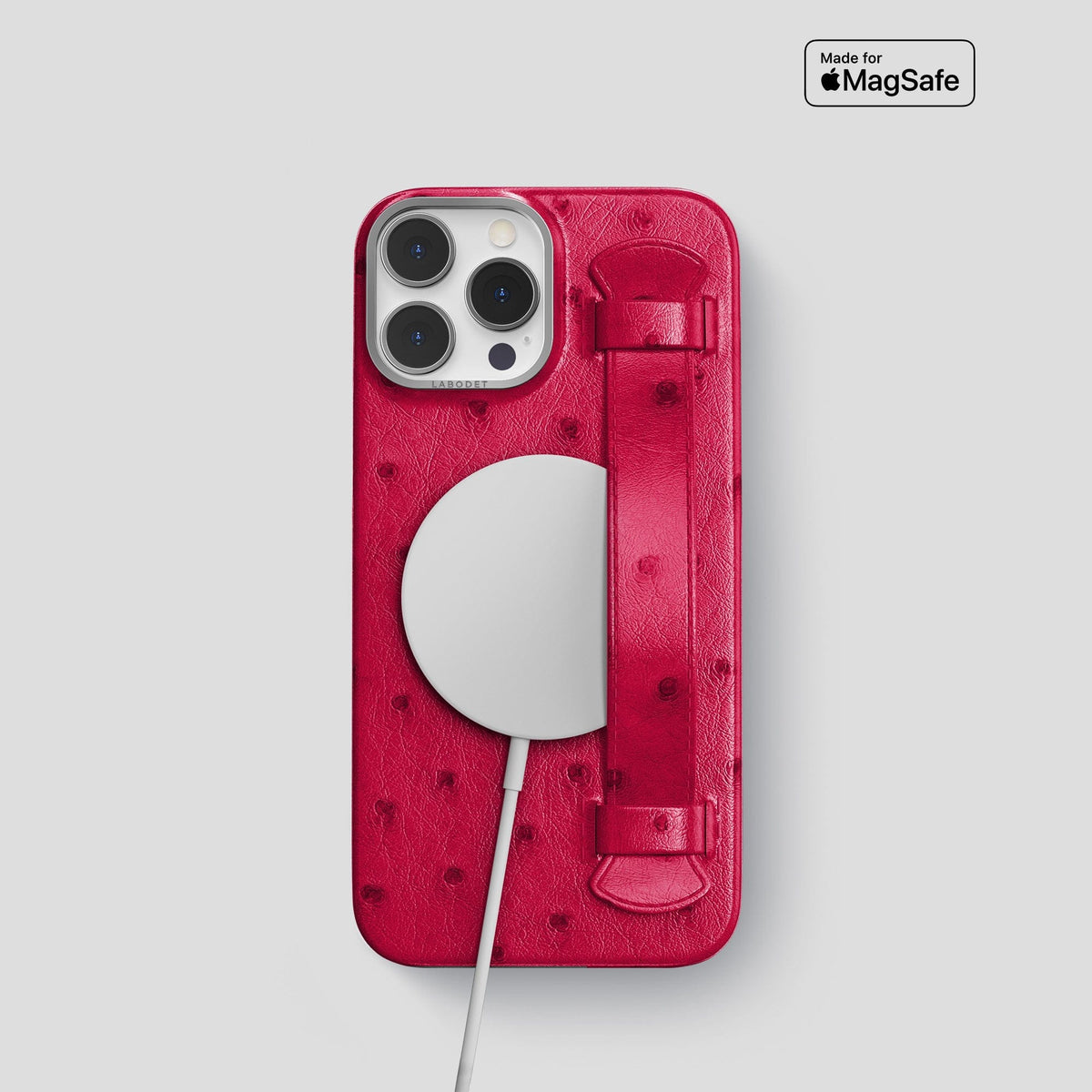 Bordeaux iPhone 14 Pro Handle Case Ostrich with Steel Metal -5 | Bordeaux-Steel