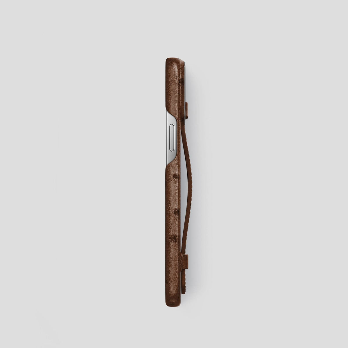 Chocolate iPhone 14 Pro Handle Case Ostrich with Steel Metal -3 | Chocolate-Steel