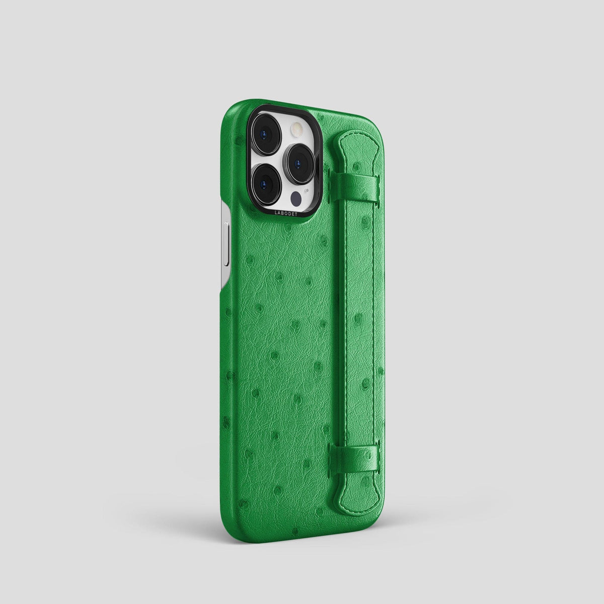 Kentucky Green iPhone 14 Pro Handle Case Ostrich with Black Metal -2 | Kentucky-Green-Black