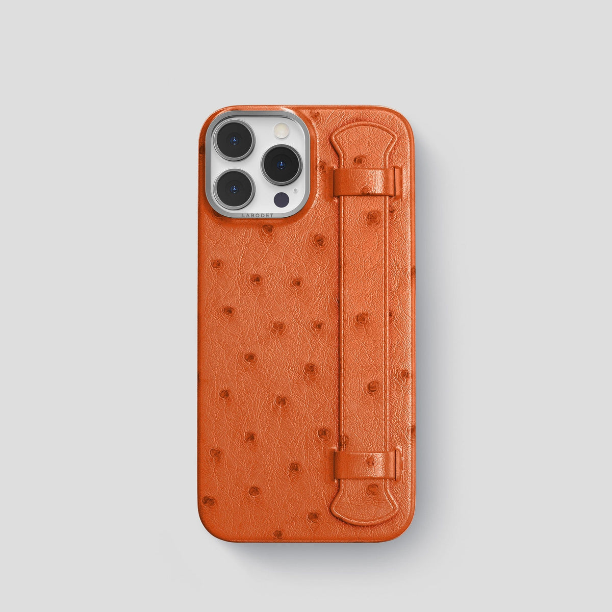 Orange iPhone 14 Pro Handle Case Ostrich with Steel Metal -1 | Orange-Steel