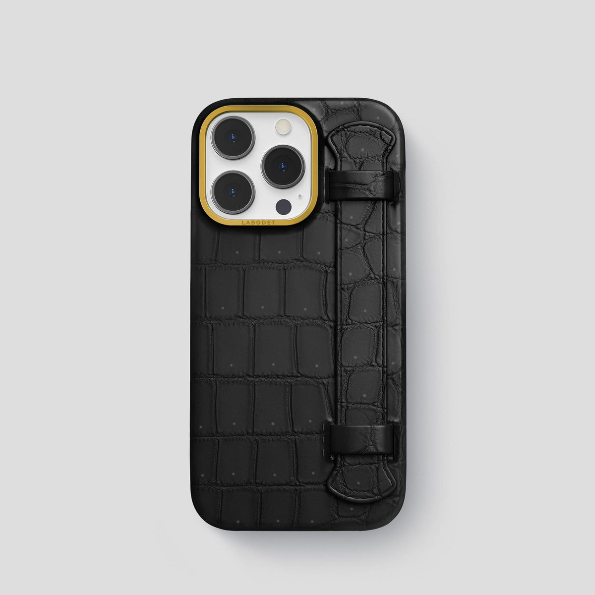 Black iPhone 14 Pro Strap Case with Gold Metal -1 | Black-Gold