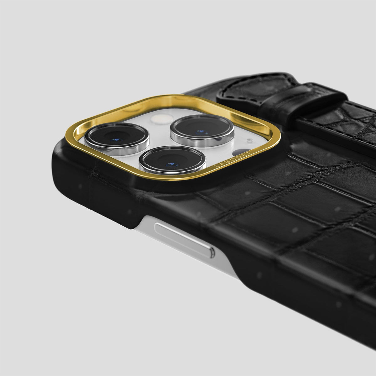 Black iPhone 14 Pro Strap Case with Gold Metal -6 | Black-Gold
