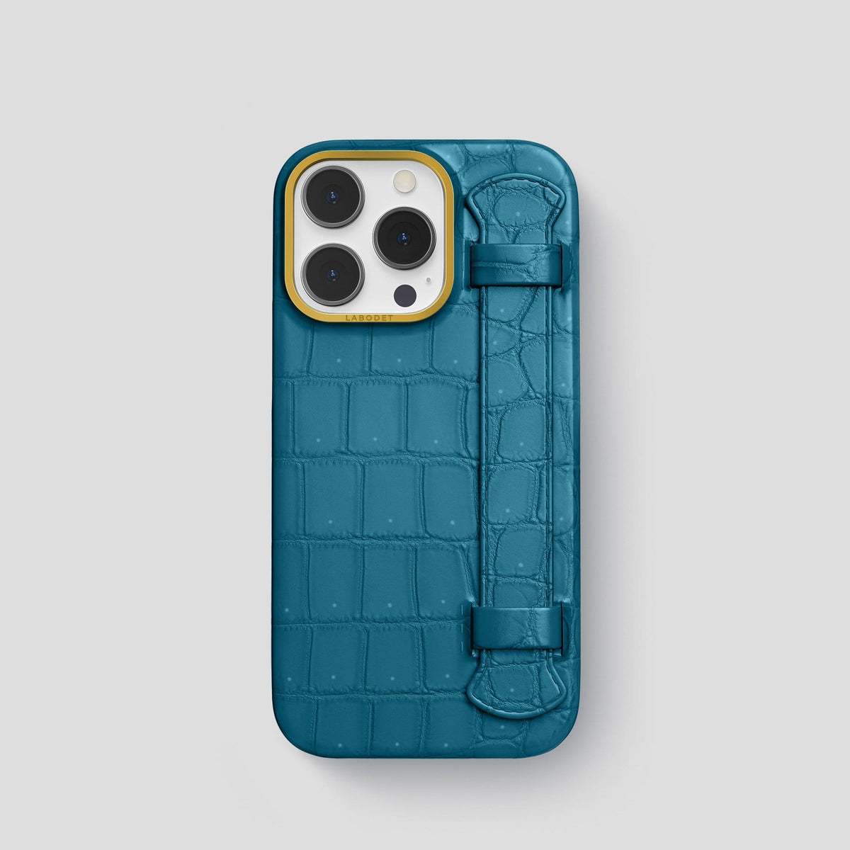 Duck Blue iPhone 14 Pro Strap Case with Gold Metal -1 | Duck-Blue-Gold