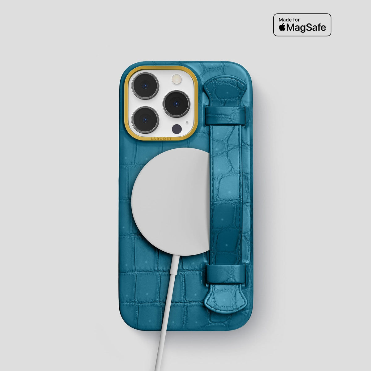 Duck Blue iPhone 14 Pro Strap Case with Gold Metal -5 | Duck-Blue-Gold