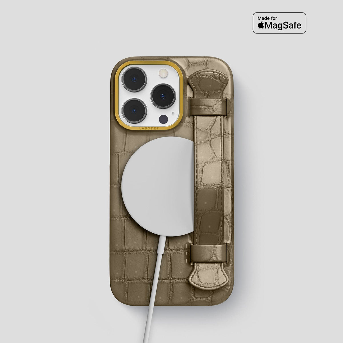 Kaki Green iPhone 14 Pro Strap Case with Gold Metal -5 | Kaki-Green-Gold