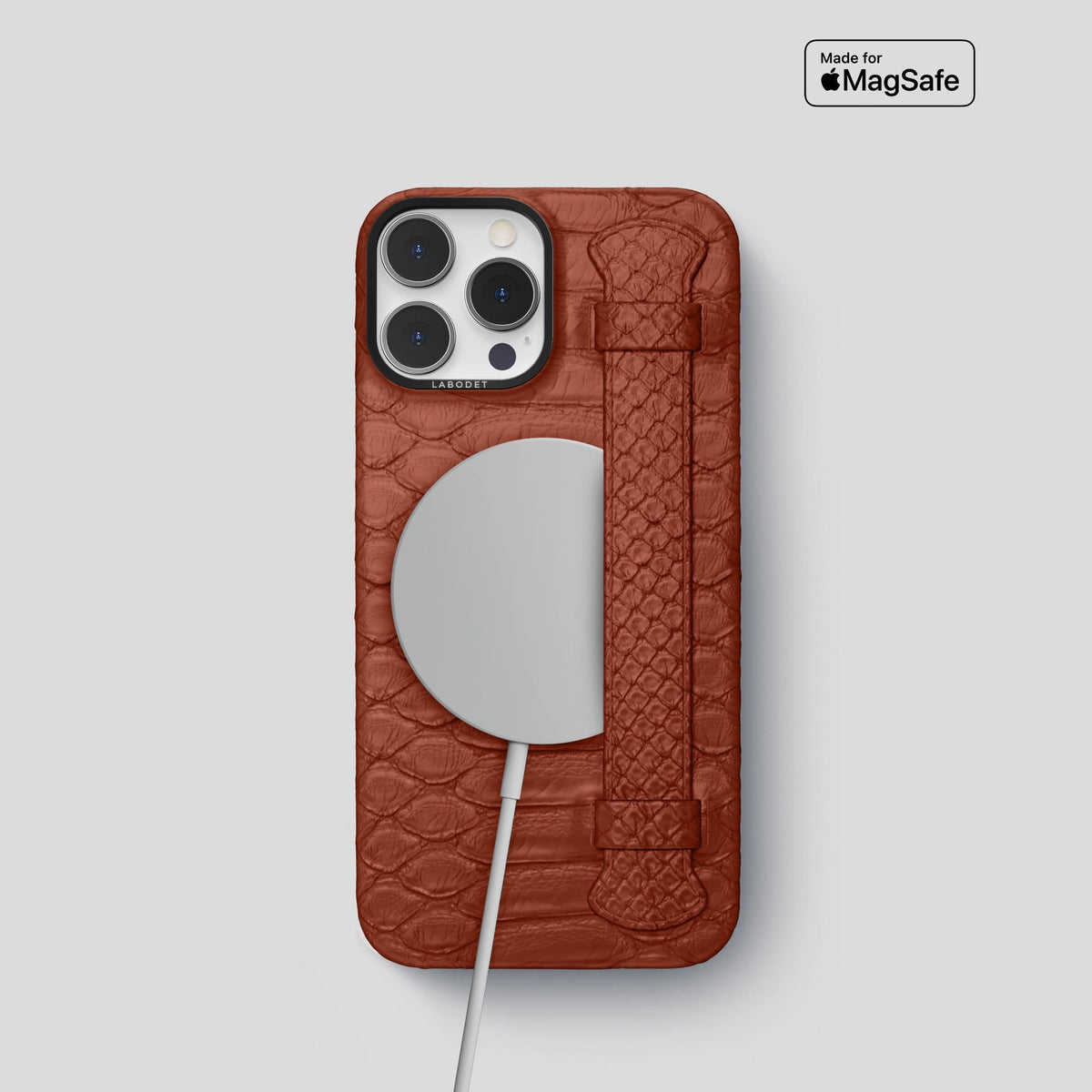 Brown iPhone 14 Pro Strap Case Python with Black Metal -5 | Brown-Black