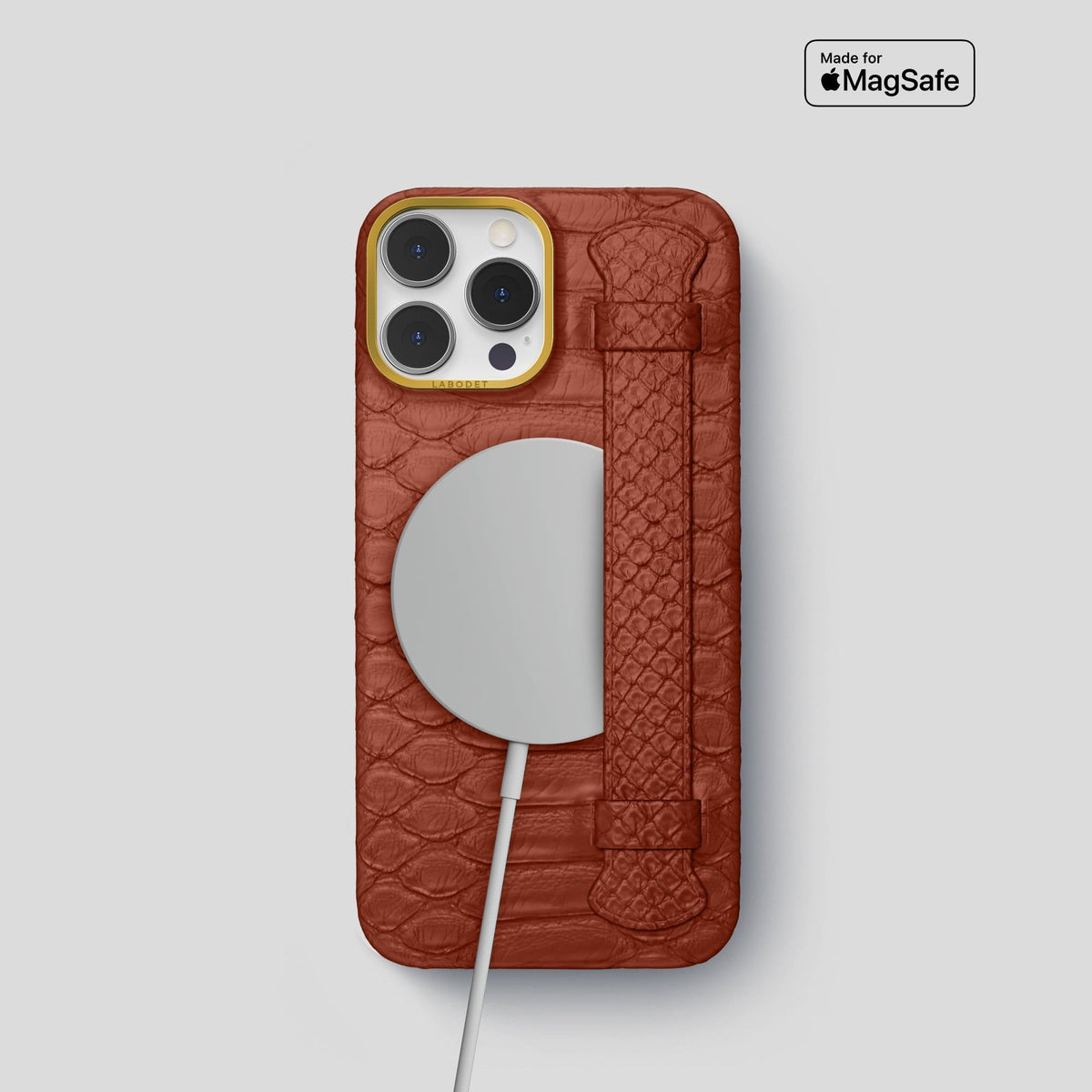 Brown iPhone 14 Pro Strap Case Python with Gold Metal -5 | Brown-Gold