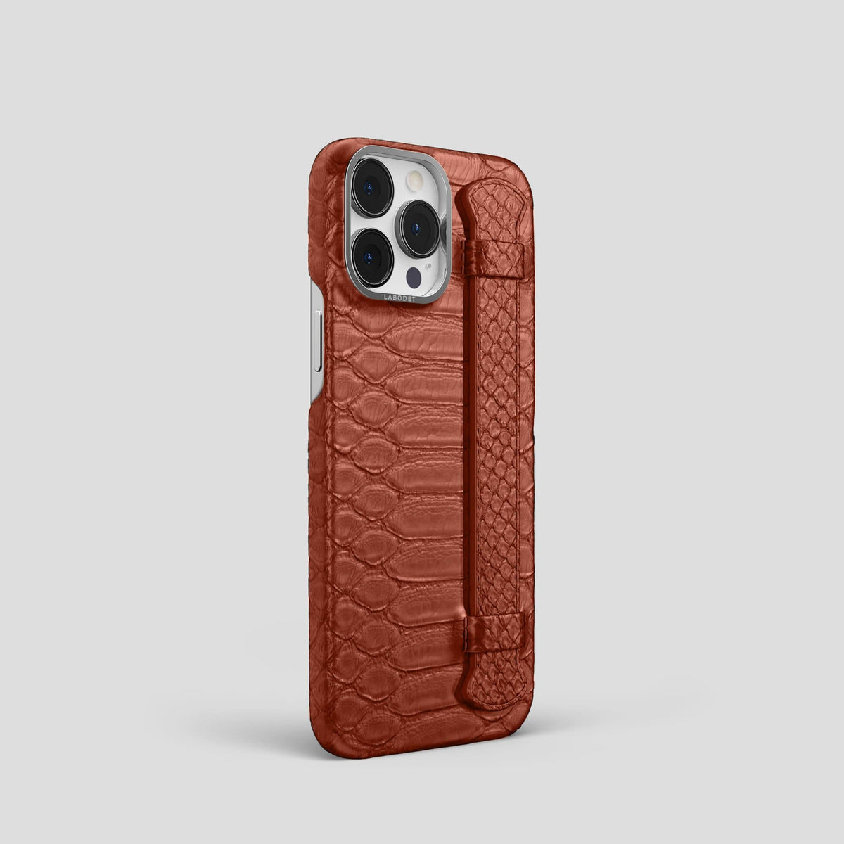 Brown iPhone 14 Pro Strap Case Python with Steel Metal -2 | Brown-Steel