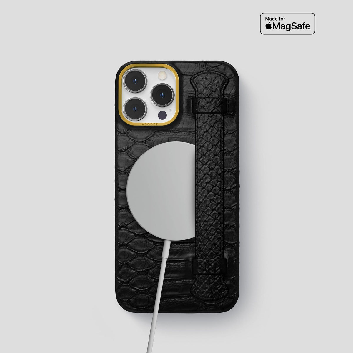 Black iPhone 14 Pro Strap Case Python with Gold Metal -5 | Black-Gold