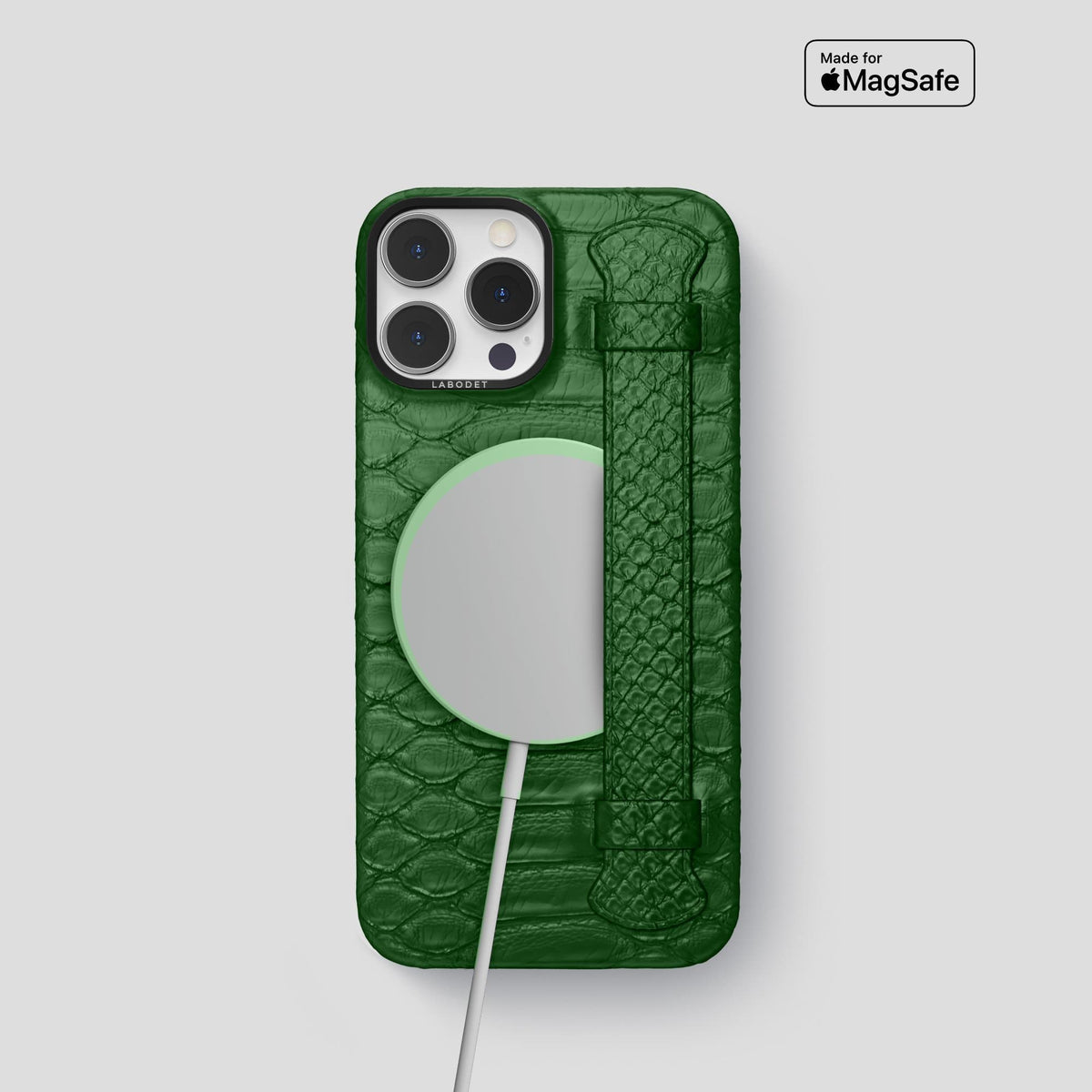 Green iPhone 14 Pro Strap Case Python with Black Metal -5 | Green-Black