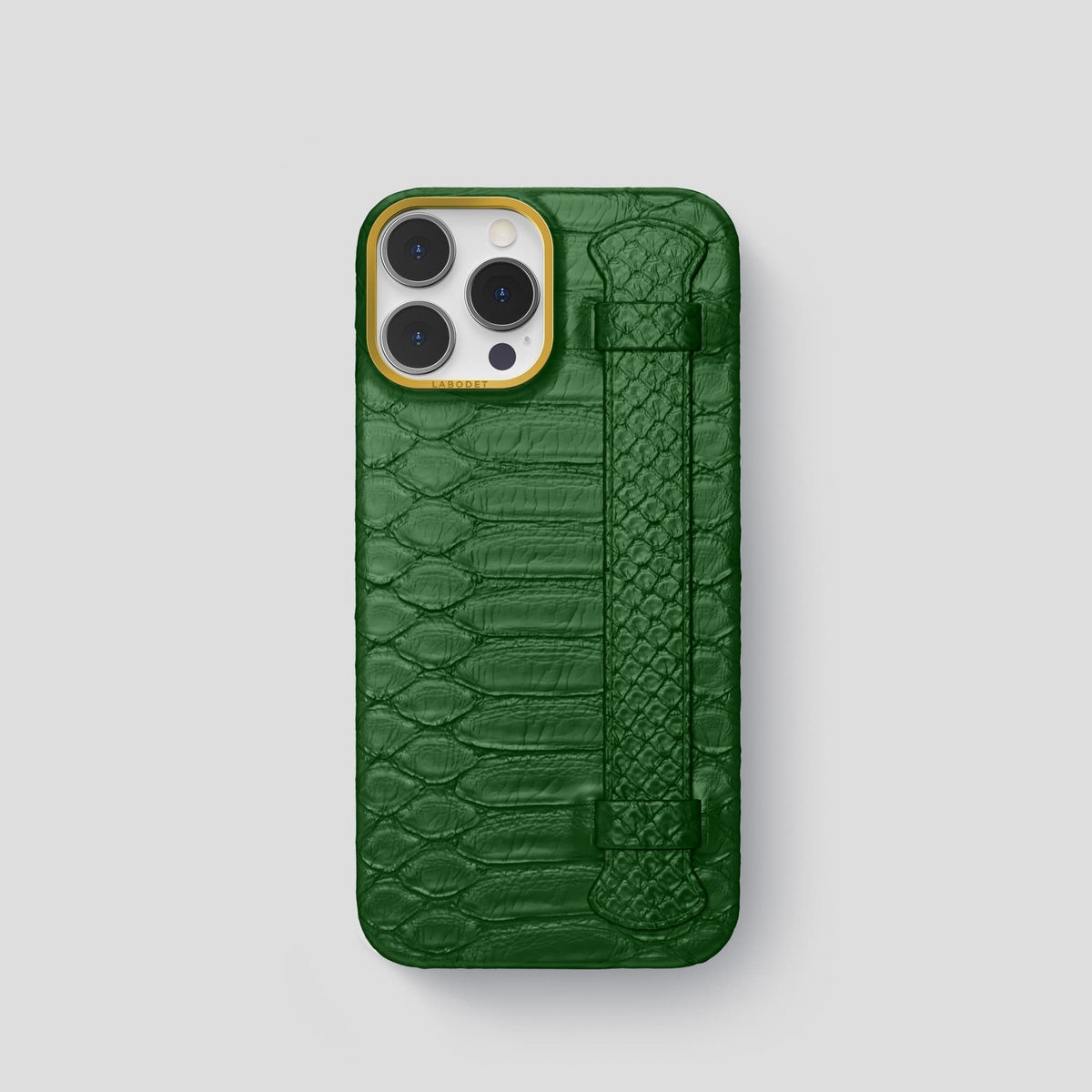 Green iPhone 14 Pro Strap Case Python with Gold Metal -1 | Green-Gold
