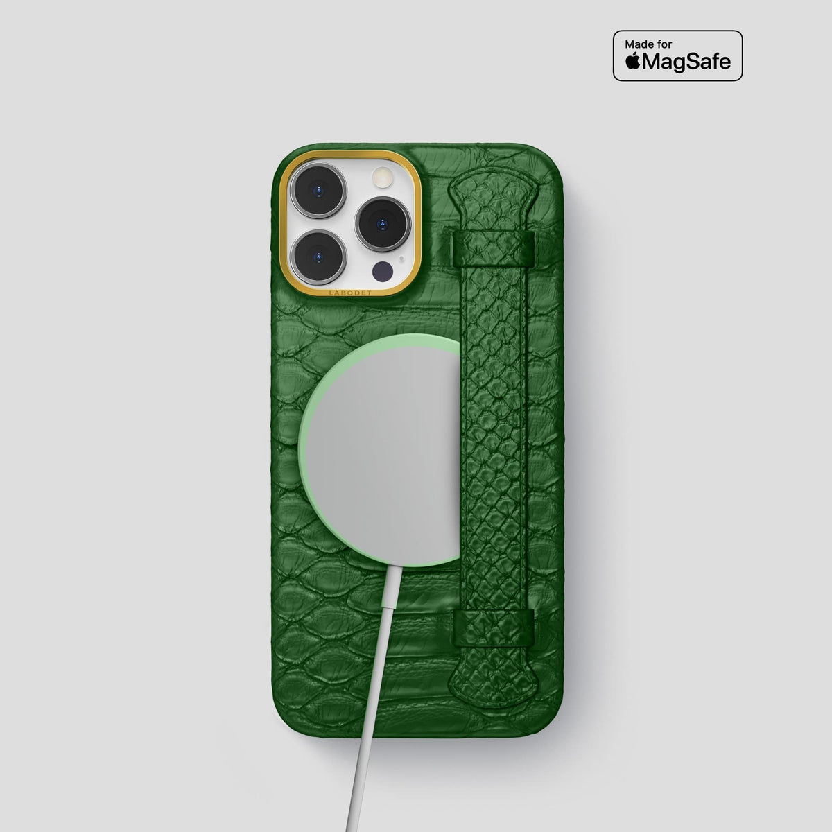 Green iPhone 14 Pro Strap Case Python with Gold Metal -5 | Green-Gold
