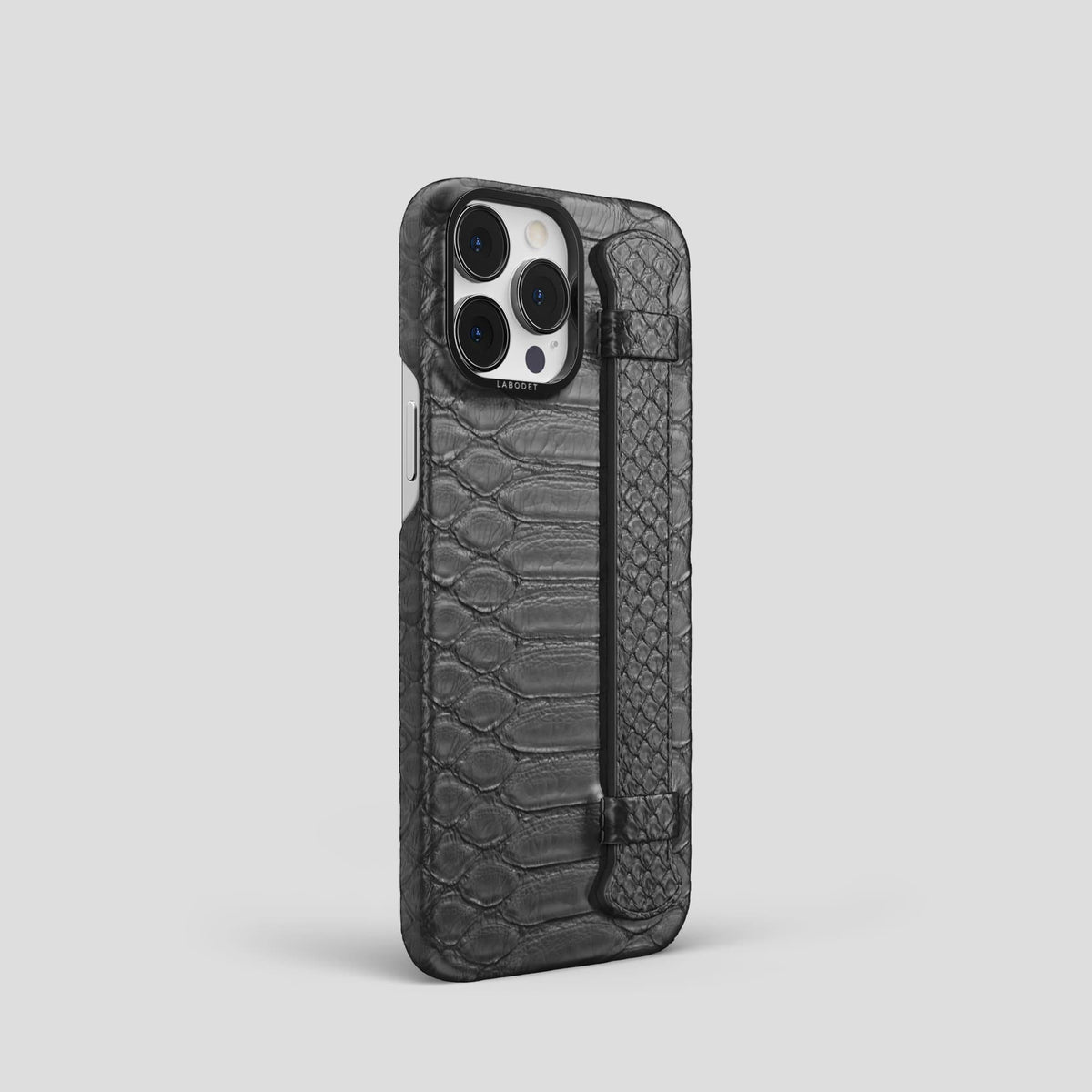 Grey iPhone 14 Pro Strap Case Python with Black Metal -2 | Grey-Black