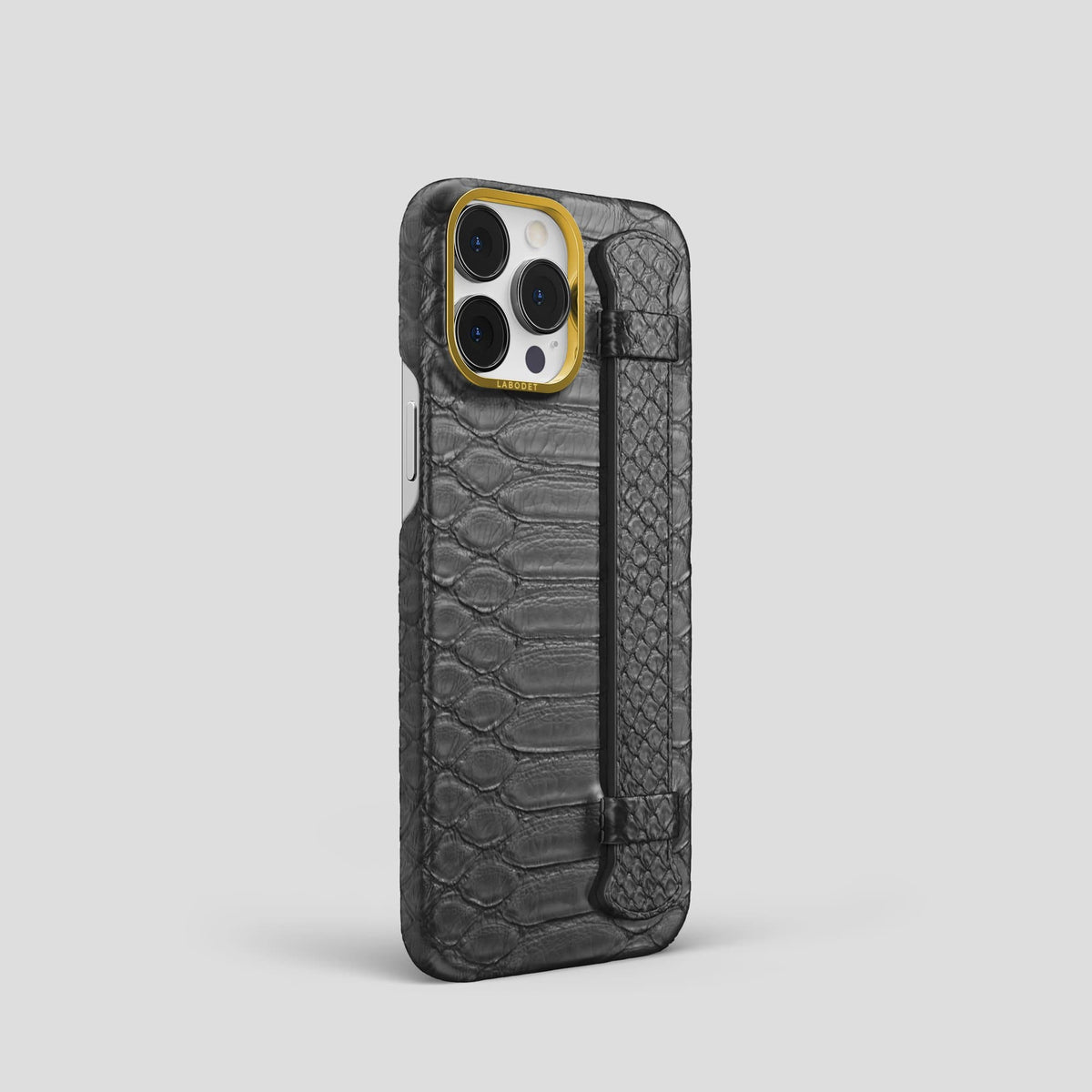 Grey iPhone 14 Pro Strap Case Python with Gold Metal -2 | Grey-Gold