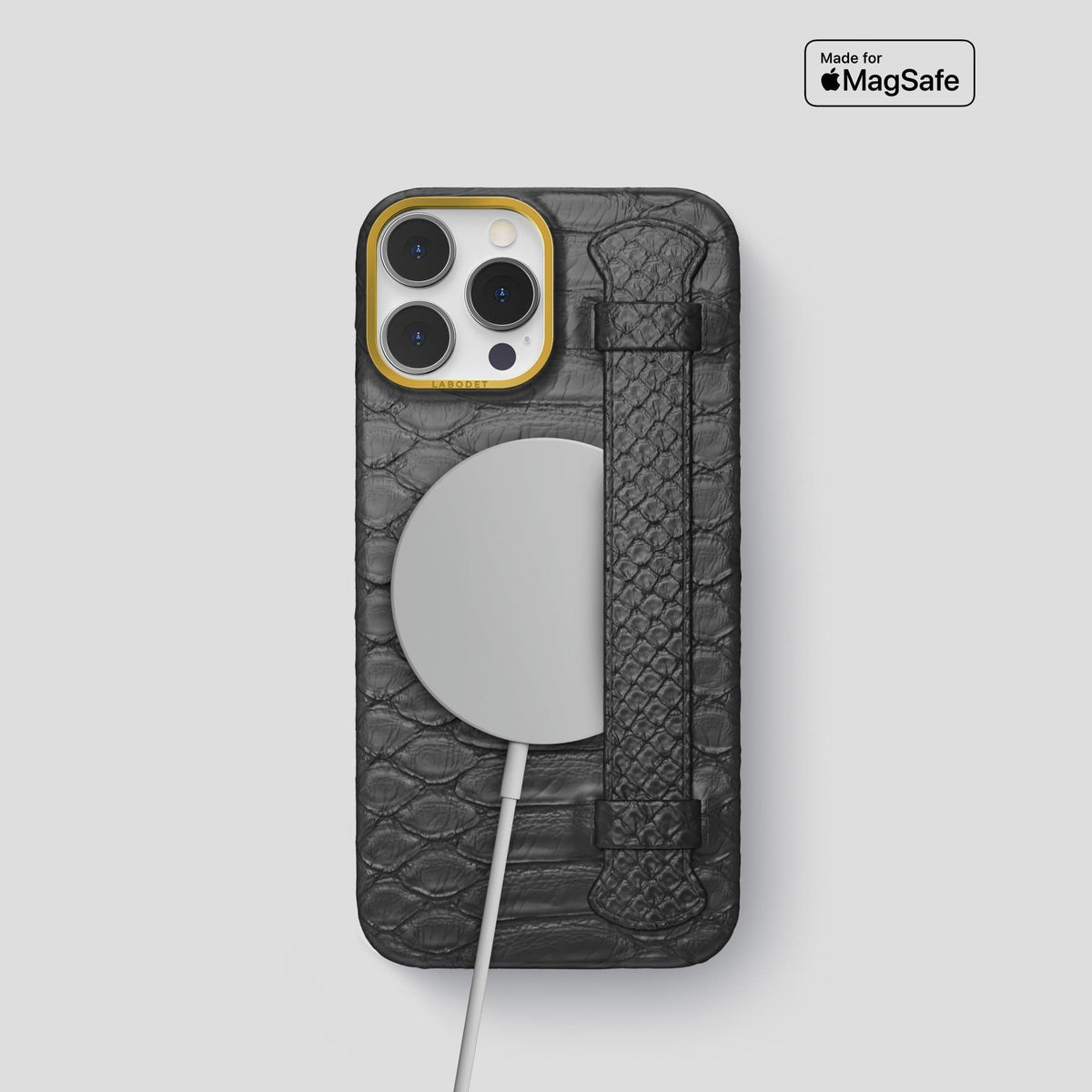 Grey iPhone 14 Pro Strap Case Python with Gold Metal -5 | Grey-Gold