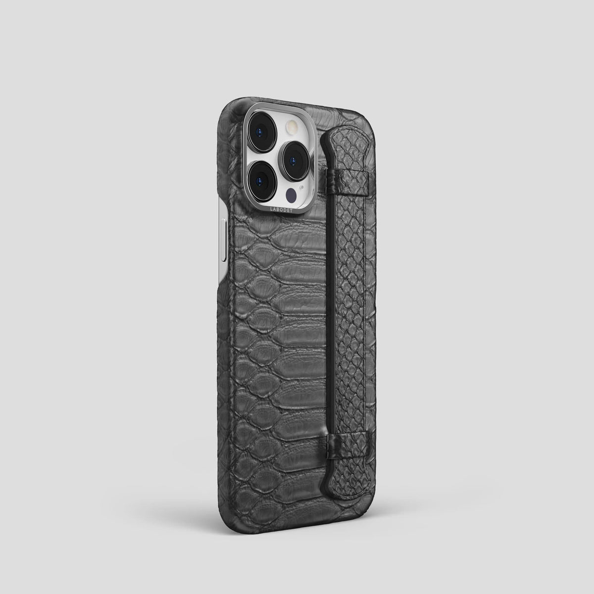 Grey iPhone 14 Pro Strap Case Python with Steel Metal -2 | Grey-Steel