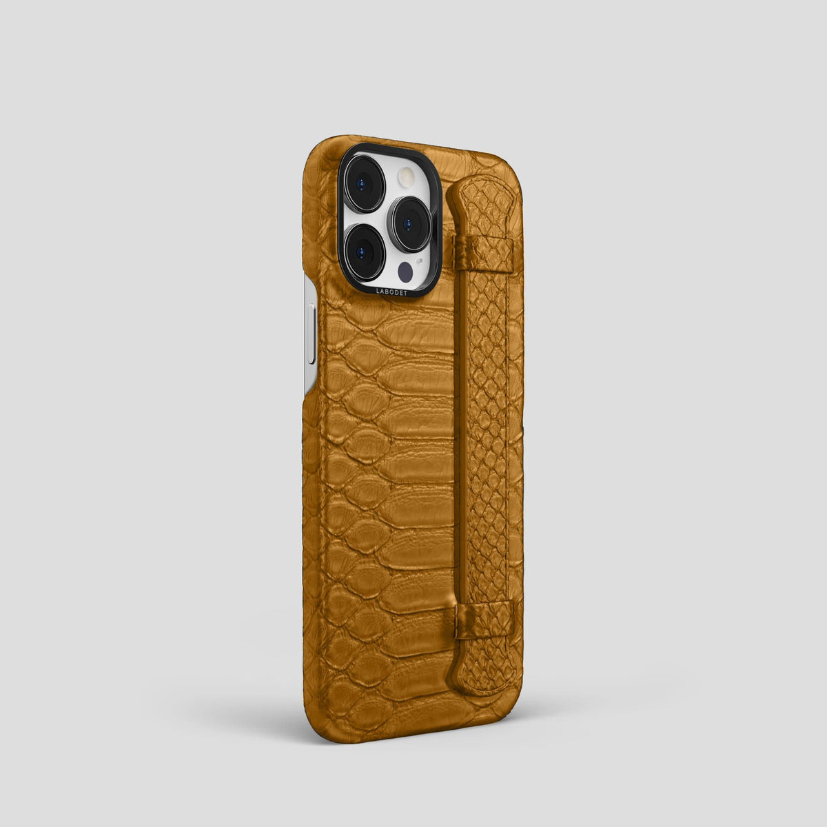 Honey iPhone 14 Pro Strap Case Python with Black Metal -2 | Honey-Black
