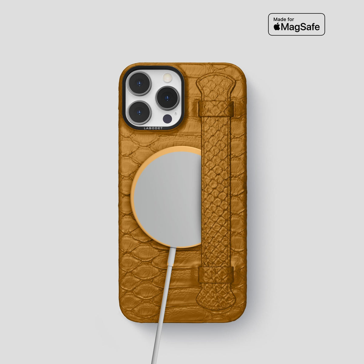 Honey iPhone 14 Pro Strap Case Python with Black Metal -5 | Honey-Black