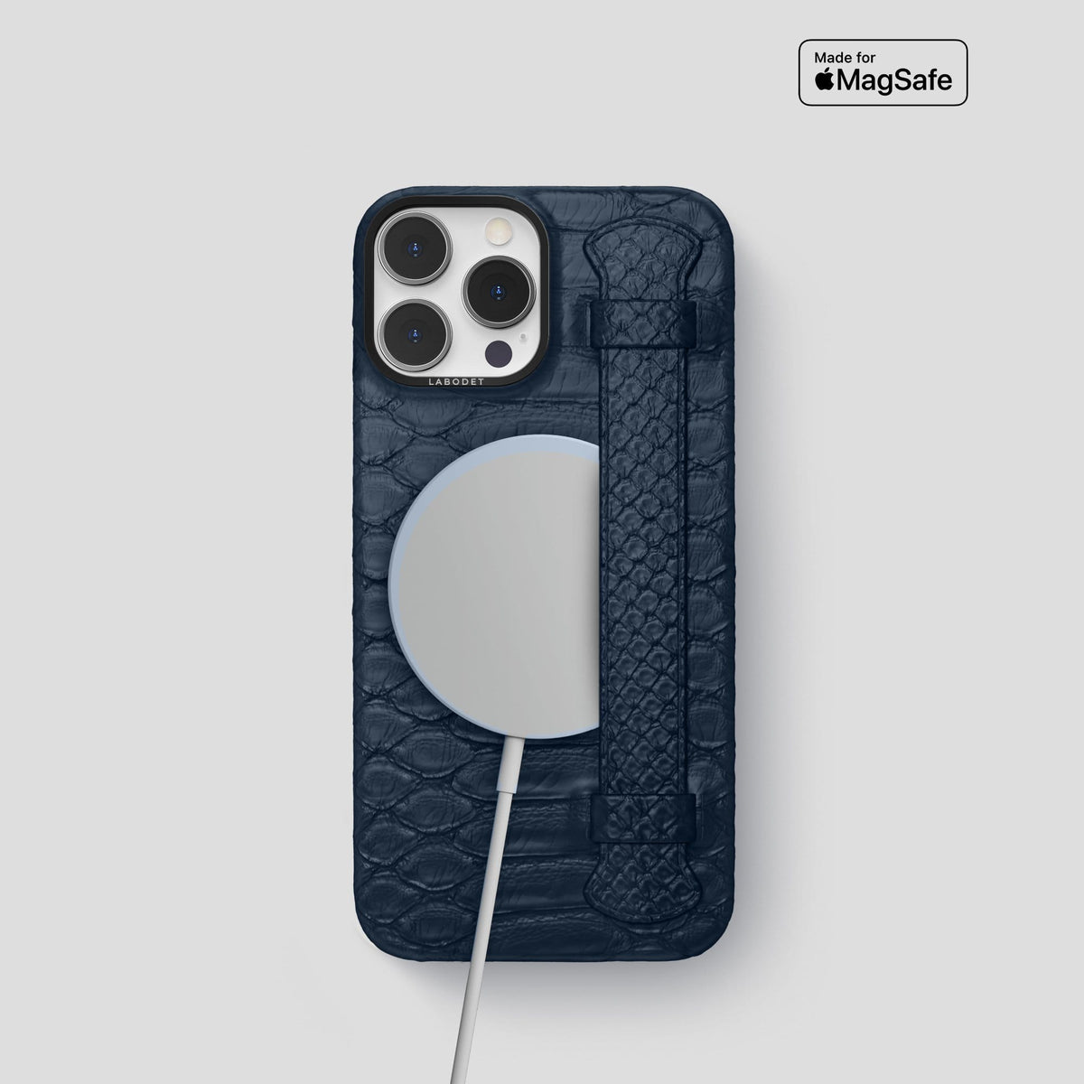 Navy Blue iPhone 14 Pro Strap Case Python with Black Metal -5 | Navy-Blue-Black