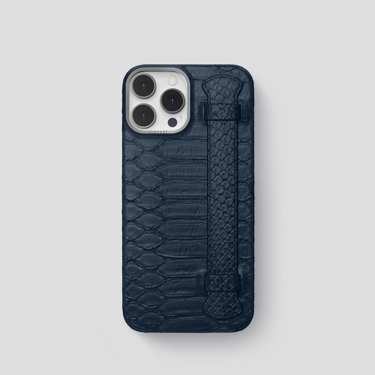 Navy Blue iPhone 14 Pro Strap Case Python with Steel Metal -1 | Navy-Blue-Steel