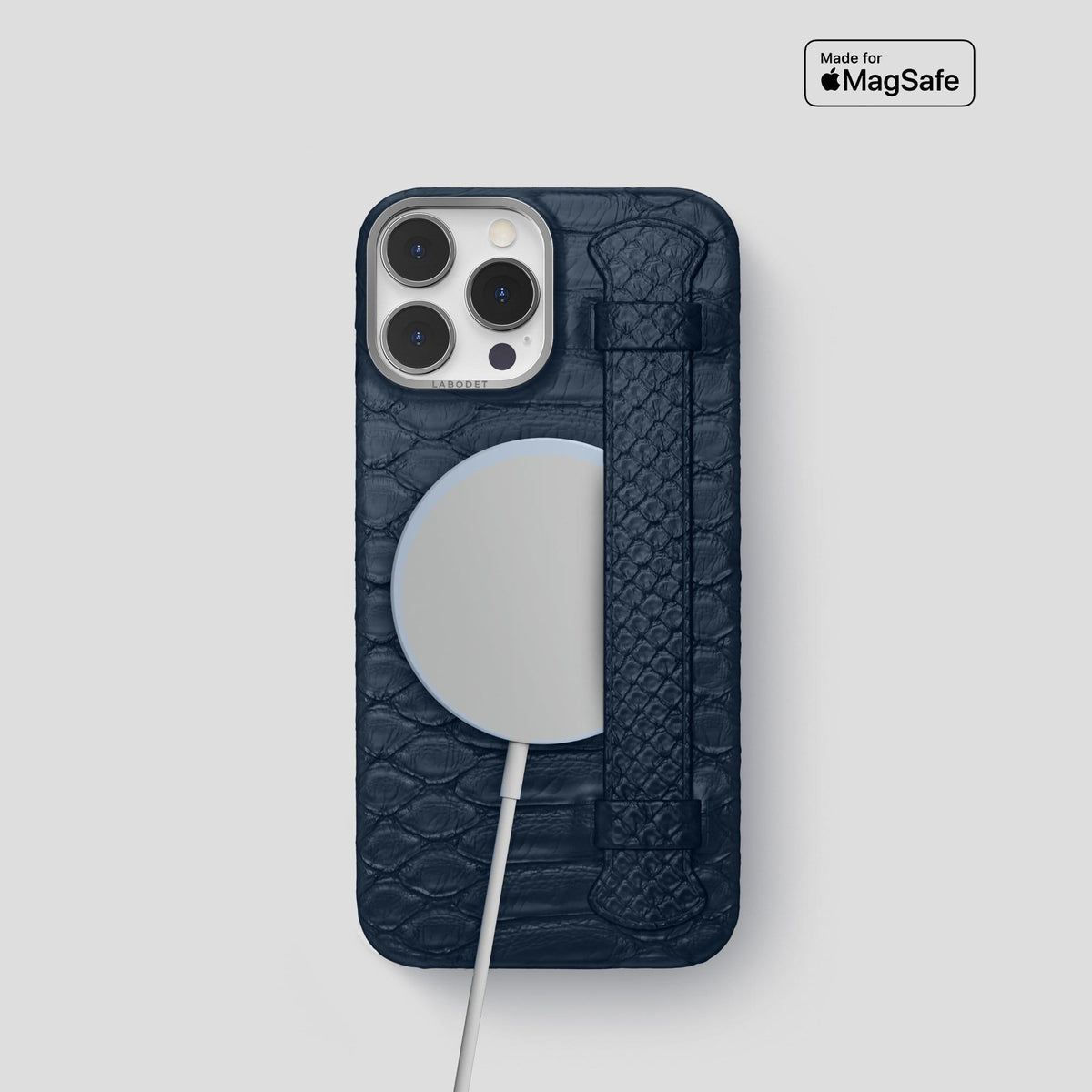 Navy Blue iPhone 14 Pro Strap Case Python with Steel Metal -5 | Navy-Blue-Steel