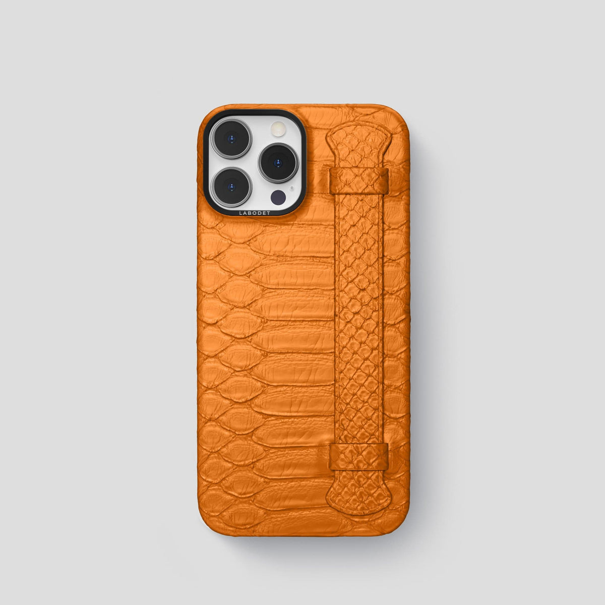 Orange iPhone 14 Pro Strap Case Python with Black Metal -1 | Orange-Black