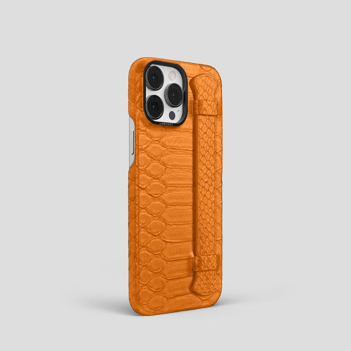 Orange iPhone 14 Pro Strap Case Python with Black Metal -2 | Orange-Black