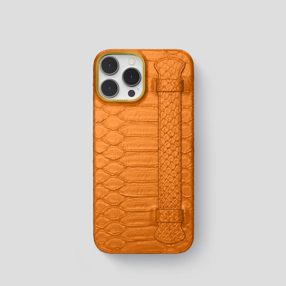 Orange iPhone 14 Pro Strap Case Python with Gold Metal -1 | Orange-Gold