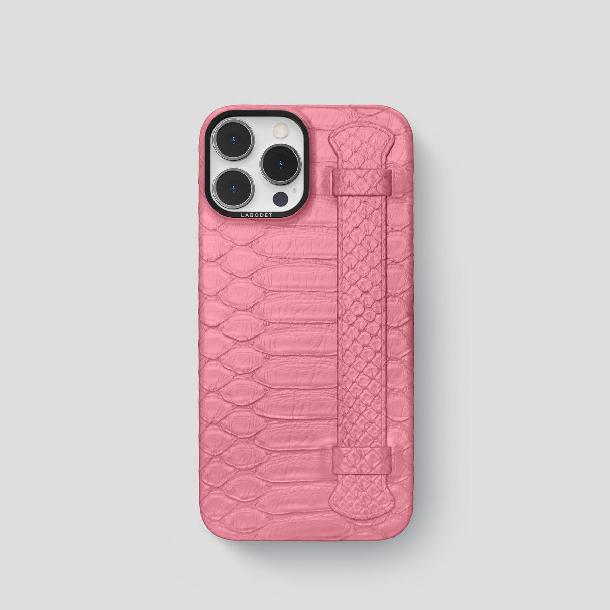 Pink iPhone 14 Pro Strap Case Python with Black Metal -1 | Pink-Black