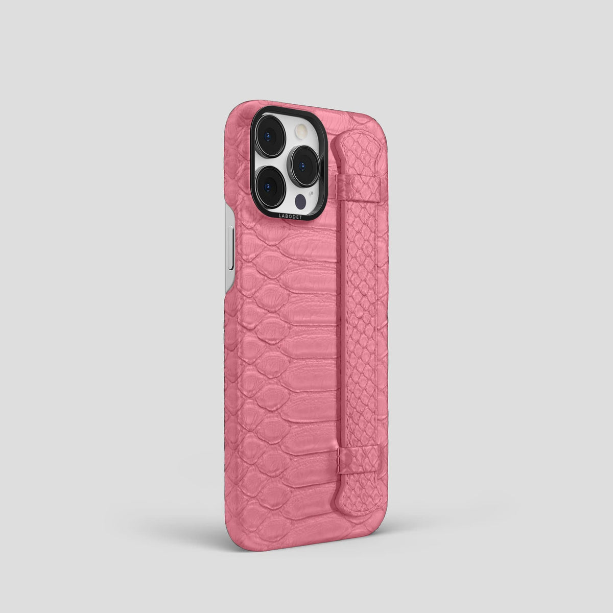 Pink iPhone 14 Pro Strap Case Python with Black Metal -2 | Pink-Black