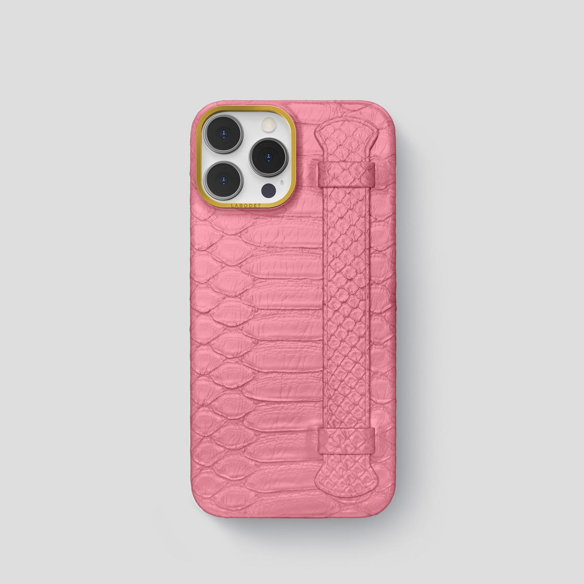Pink iPhone 14 Pro Strap Case Python with Gold Metal -1 | Pink-Gold