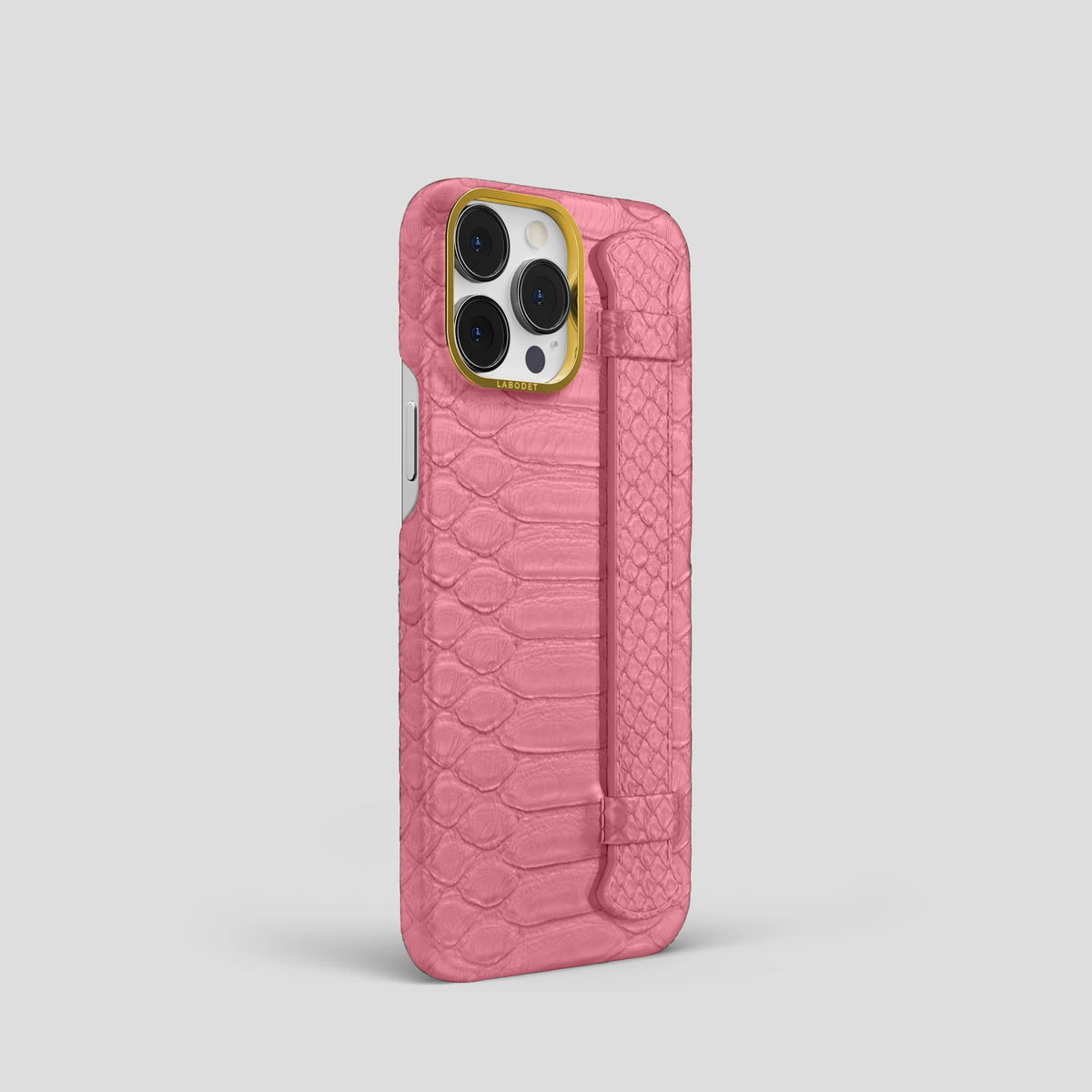 Pink iPhone 14 Pro Strap Case Python with Gold Metal -2 | Pink-Gold