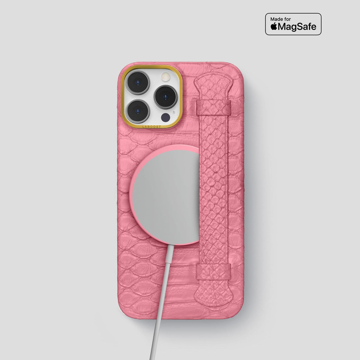 Pink iPhone 14 Pro Strap Case Python with Gold Metal -5 | Pink-Gold