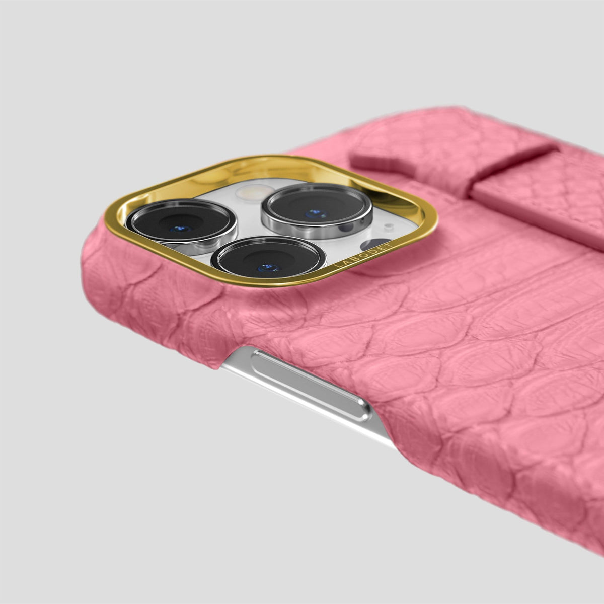 Pink iPhone 14 Pro Strap Case Python with Gold Metal -6 | Pink-Gold
