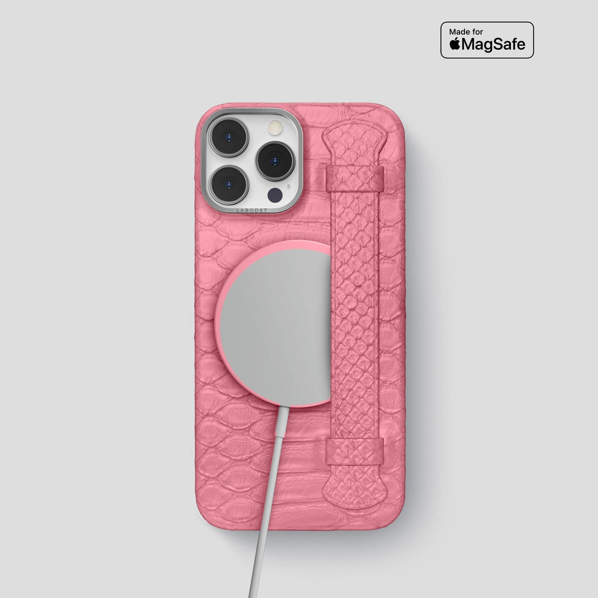 Pink iPhone 14 Pro Strap Case Python with Steel Metal -5 | Pink-Steel