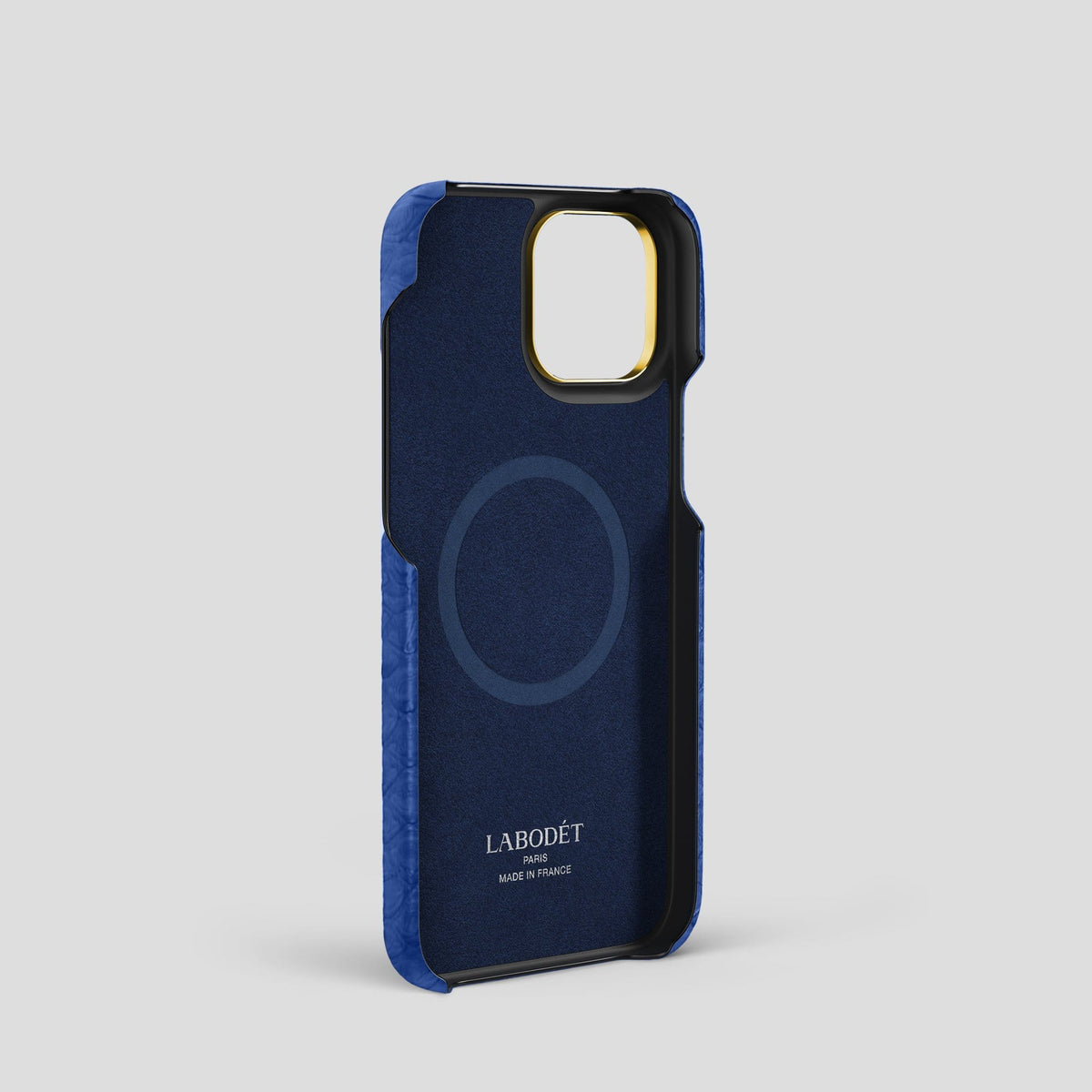 Royal Blue iPhone 14 Pro Strap Case Python with Gold Metal -4 | Royal-Blue-Gold