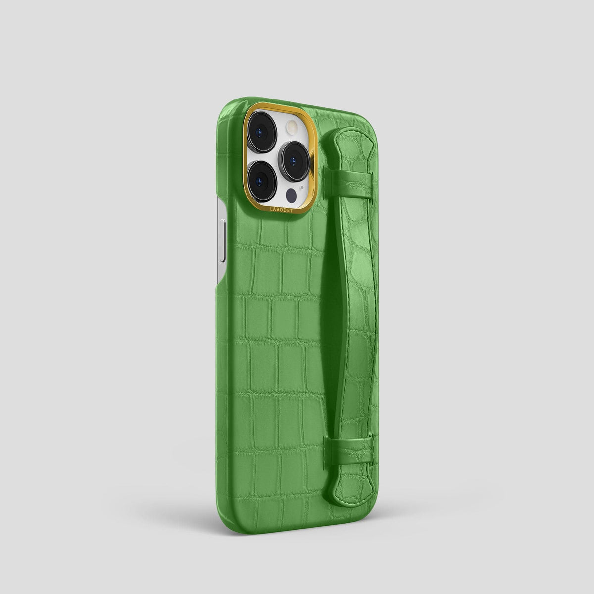 Apple-Green iPhone 14 Pro Strap Case Alligator with Gold Metal -2 | Apple-Green-Gold
