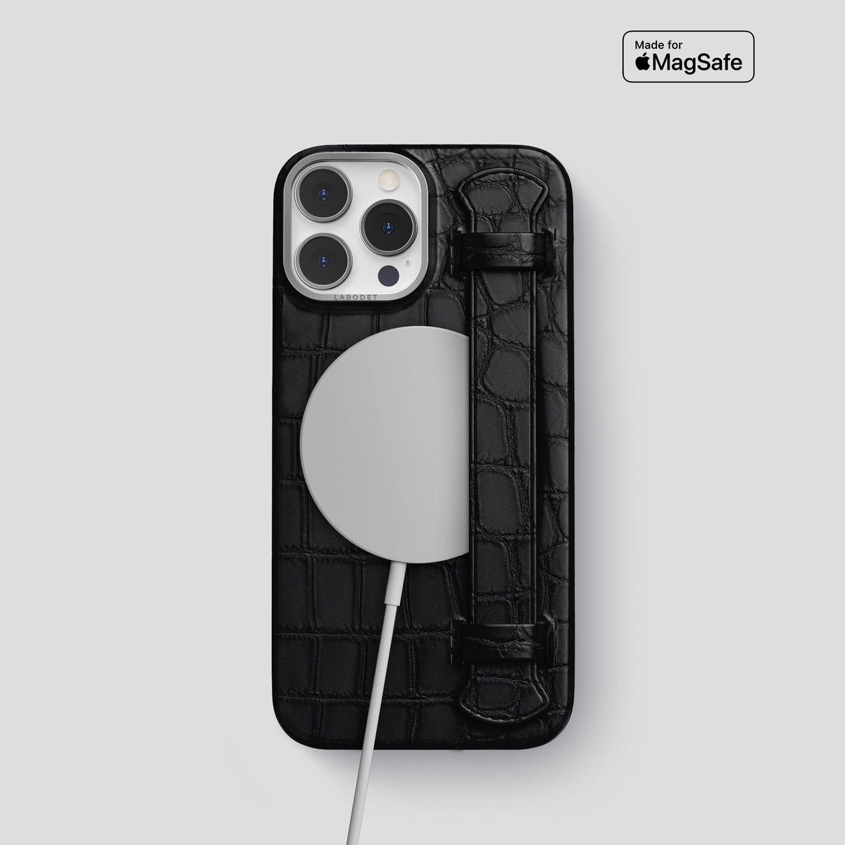 Black iPhone 14 Pro Strap Case Alligator with Steel Metal -4 | Black-Steel