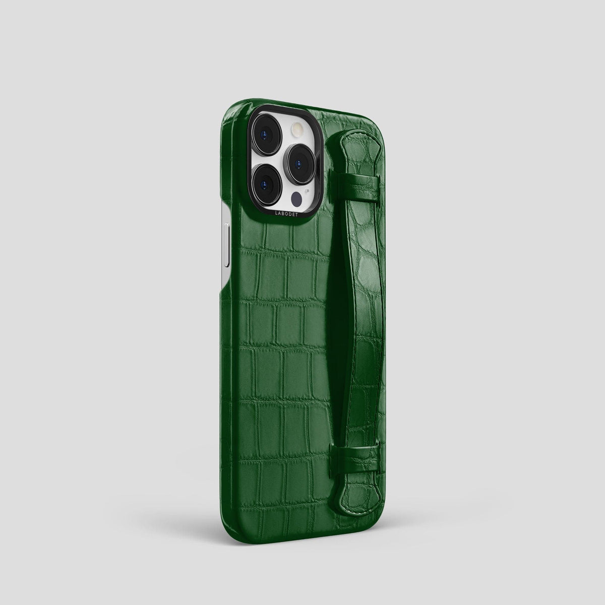 Forest-Green iPhone 14 Pro Strap Case Alligator with Black Metal -2 | Forest-Green-Black