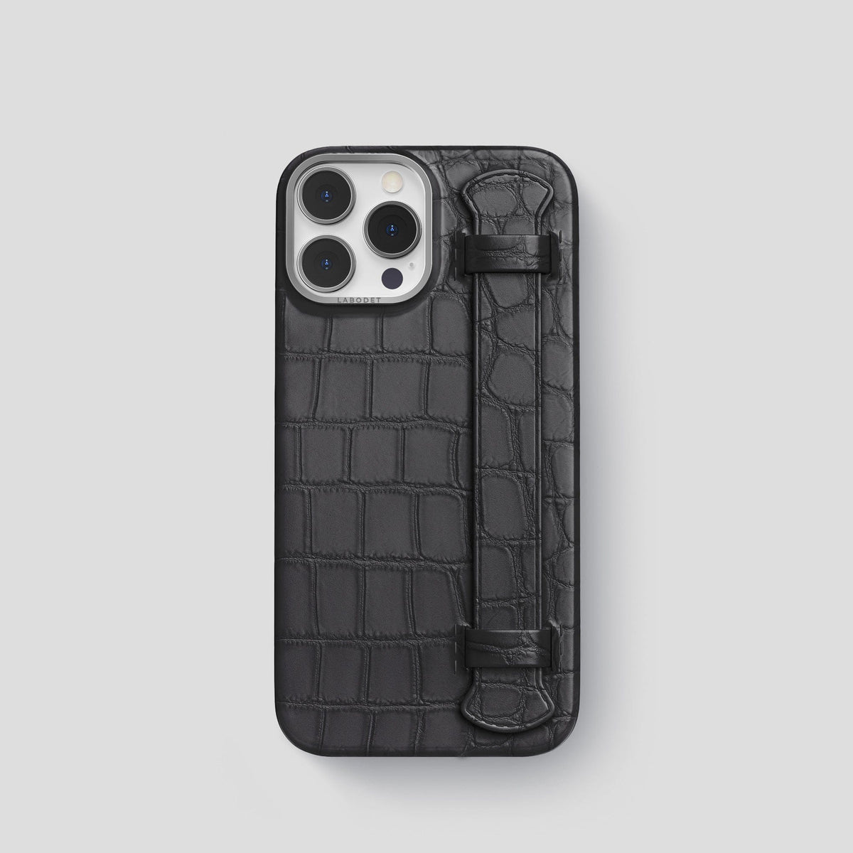 Grey iPhone 14 Pro Strap Case Alligator with Steel Metal -1 | Grey-Steel