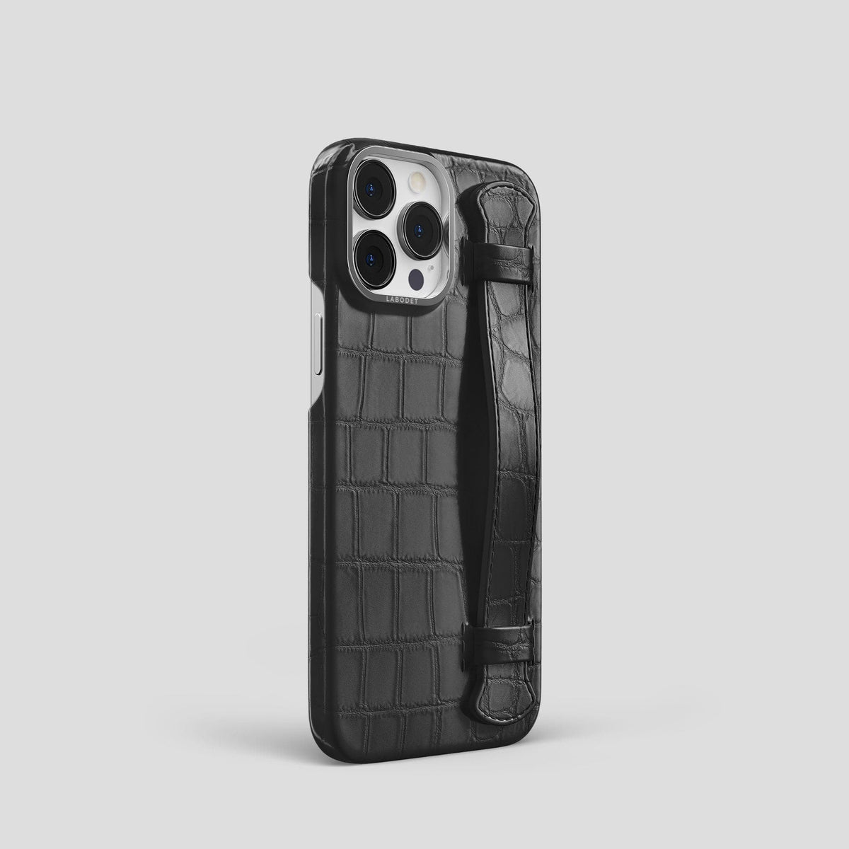 Grey iPhone 14 Pro Strap Case Alligator with Steel Metal -2 | Grey-Steel